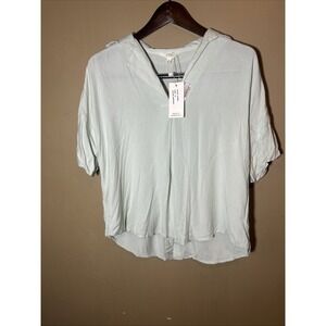 Sim & Sam Short Sleeve Blouse Top Back Buttons Women's Size M sea foam, NWT